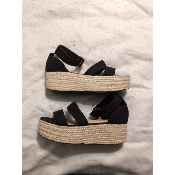 Liliana Black Platform Sandals Buckle Strapback Size 9 - Picture 1 of 10